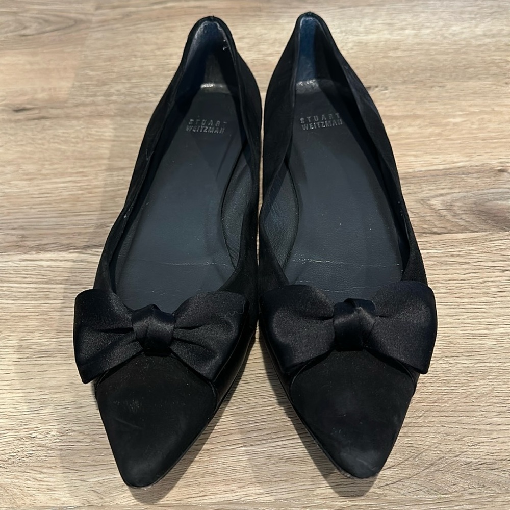 Stuart Weitzman Suede Pointed Toe Flats with Bow